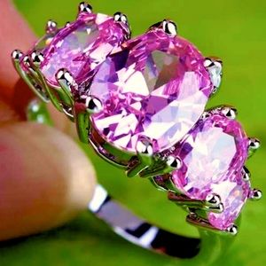 Silver & pink topaz 5 stone ring NEW STUNNING wedding -engagement -anniversary